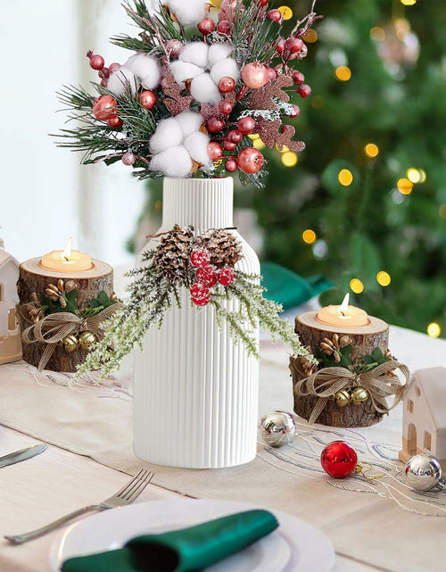 Load image into Gallery viewer, Brighomrom Christmas Ceramic Vases Set of 3 White Ribbed Pineflower Rings
