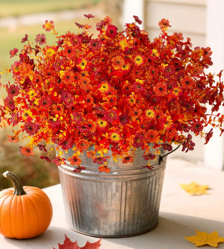 INXUGAO Artificial Mums Fall Flowers UV Resistant 9.7x9.7x13.7in B-red