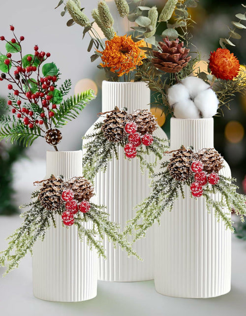 Load image into Gallery viewer, Brighomrom Christmas Ceramic Vases Set of 3 White Ribbed Pineflower Rings
