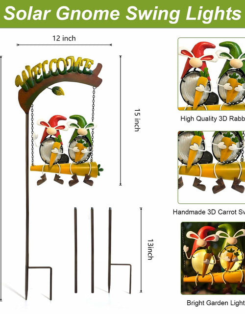 Load image into Gallery viewer, HONGLAND Solar Christmas Gnomes Outdoor Decor Orange Rabbit Welcome Sign
