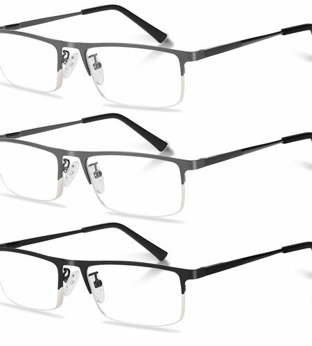 Anourney 3-Pack Men’s Reading Glasses Half Frame Blue Light +3.0 Gray/Black