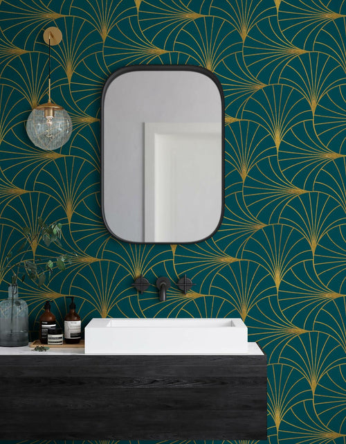 Load image into Gallery viewer, Safiyya Peel &amp; Stick Wallpaper 393x17.3in Gold White Geometric Stripe Vinyl
