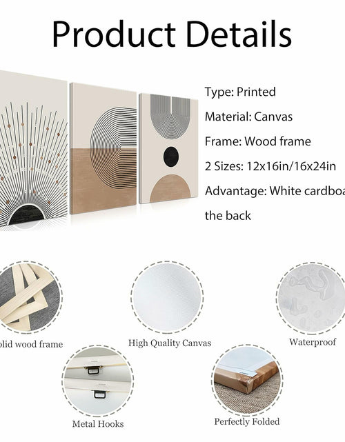 Load image into Gallery viewer, MANPPOP Mid Century Modern Canvas Wall Art Set 3 Black Beige 12x16 Inch
