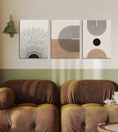 MANPPOP Mid Century Modern Canvas Wall Art Set 3 Black Beige 12x16 Inch