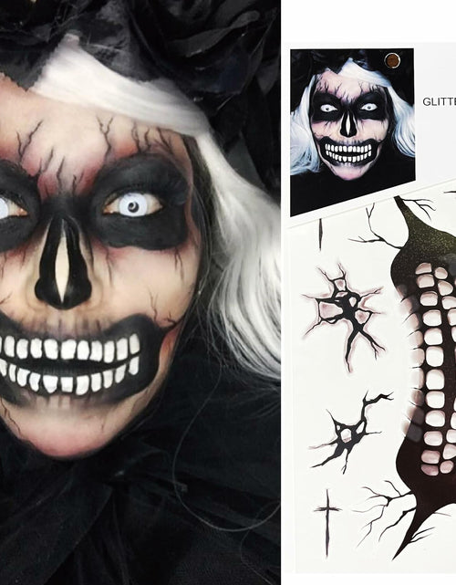 Load image into Gallery viewer, LEOARS Fake Zombie Face Tattoos Dia De Los Muertos Halloween Temporary Black
