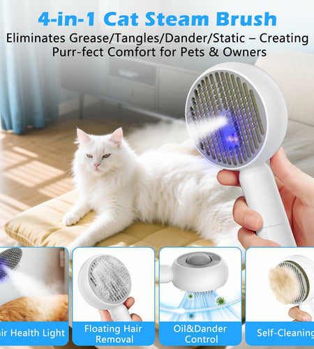 ALAFLY 4-in-1 Cat Steam Brush Grooming Comb Shedding Massage Gray