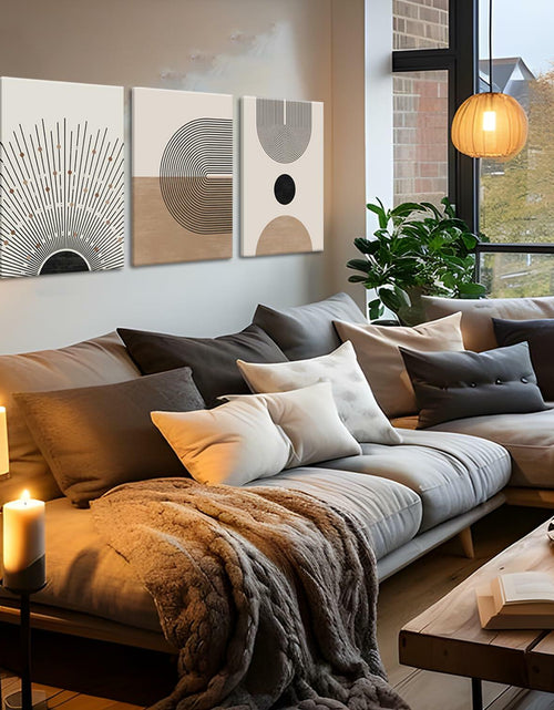 Load image into Gallery viewer, MANPPOP Mid Century Modern Canvas Wall Art Set 3 Black Beige 12x16 Inch
