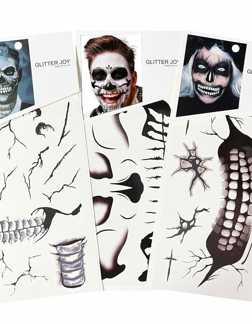Load image into Gallery viewer, LEOARS Fake Zombie Face Tattoos Dia De Los Muertos Halloween Temporary Black
