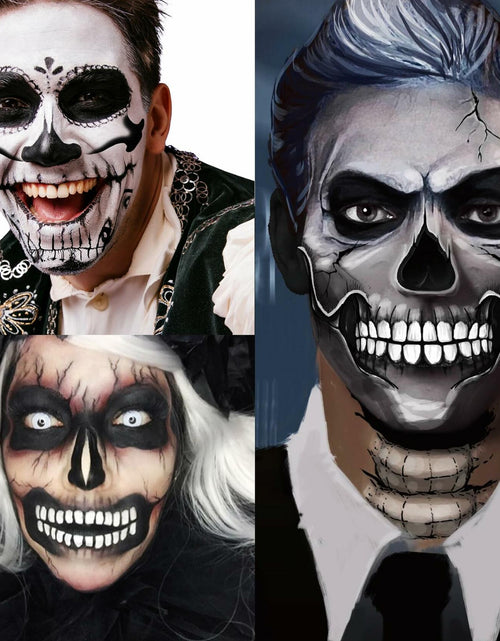 Load image into Gallery viewer, LEOARS Fake Zombie Face Tattoos Dia De Los Muertos Halloween Temporary Black
