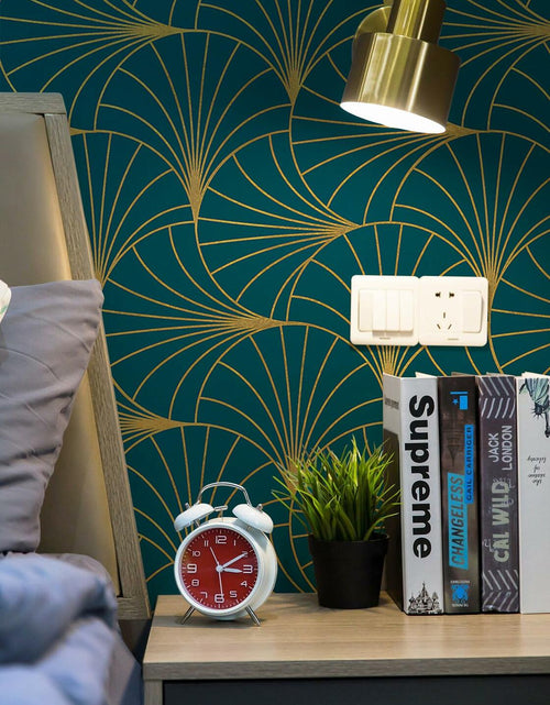 Load image into Gallery viewer, Safiyya Peel &amp; Stick Wallpaper 393x17.3in Gold White Geometric Stripe Vinyl
