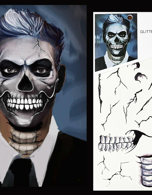 Load image into Gallery viewer, LEOARS Fake Zombie Face Tattoos Dia De Los Muertos Halloween Temporary Black
