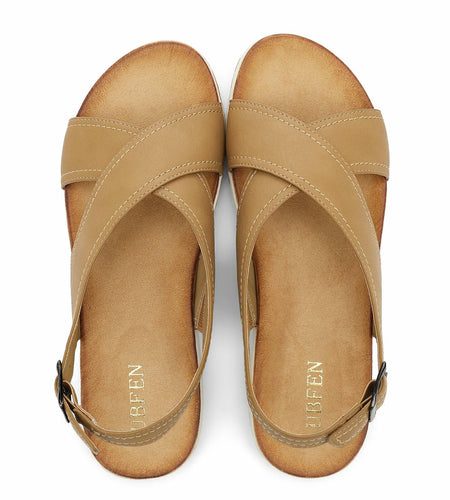 UBFEN Womens Flat Sandals Arch Support Adjustable Slingback Khaki Size 9