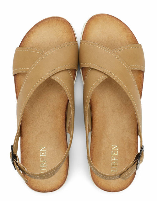 Load image into Gallery viewer, UBFEN Womens Flat Sandals Arch Support Adjustable Slingback Khaki Size 9
