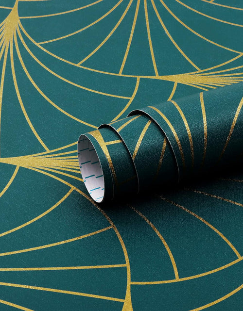 Load image into Gallery viewer, Safiyya Peel &amp; Stick Wallpaper 393x17.3in Gold White Geometric Stripe Vinyl
