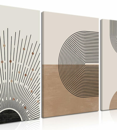 MANPPOP Mid Century Modern Canvas Wall Art Set 3 Black Beige 12x16 Inch