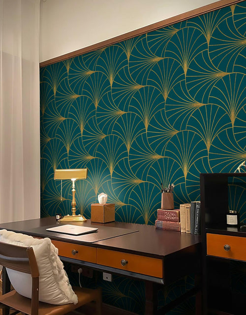 Load image into Gallery viewer, Safiyya Peel &amp; Stick Wallpaper 393x17.3in Gold White Geometric Stripe Vinyl
