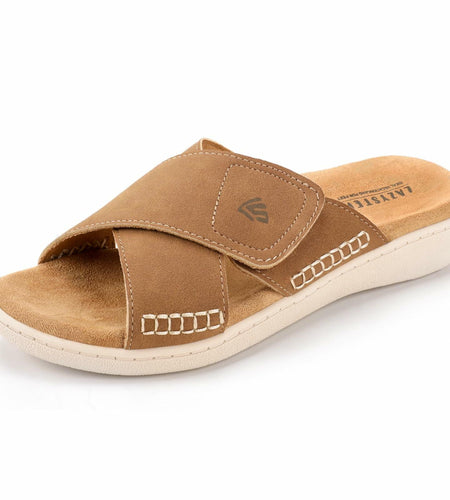 LazyStep Women’s Adjustable Cross Sandals Arch Support Tan Size 6