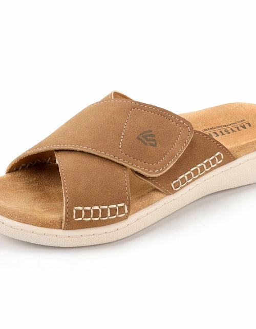 Load image into Gallery viewer, LazyStep Women’s Adjustable Cross Sandals Arch Support Tan Size 6
