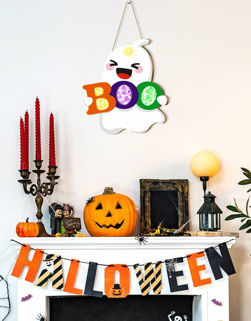 Load image into Gallery viewer, tineit BOO Halloween Ghost Door Decor Lighted Hanging Sign 12x13 White
