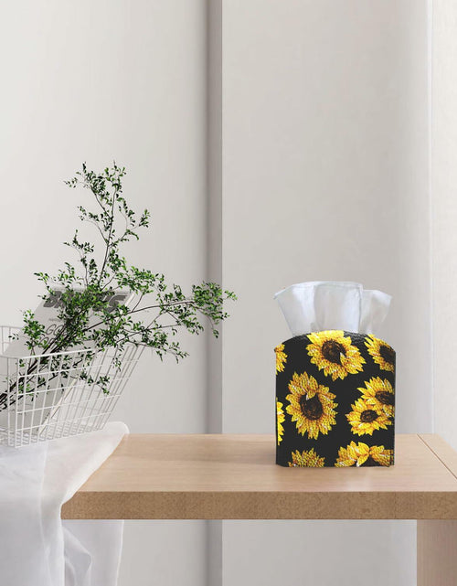 Load image into Gallery viewer, TESIQIMT PU Leather Sunflower Tissue Box Cover 5x5x5in
