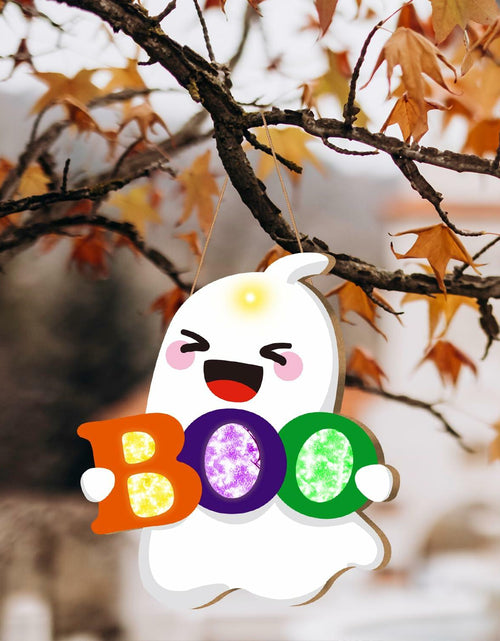 Load image into Gallery viewer, tineit BOO Halloween Ghost Door Decor Lighted Hanging Sign 12x13 White
