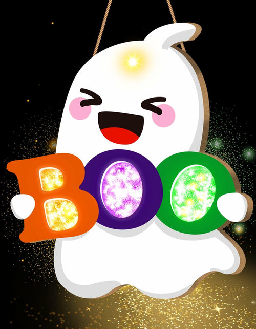 Load image into Gallery viewer, tineit BOO Halloween Ghost Door Decor Lighted Hanging Sign 12x13 White
