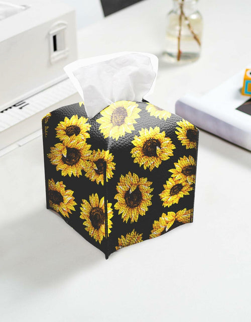 Load image into Gallery viewer, TESIQIMT PU Leather Sunflower Tissue Box Cover 5x5x5in
