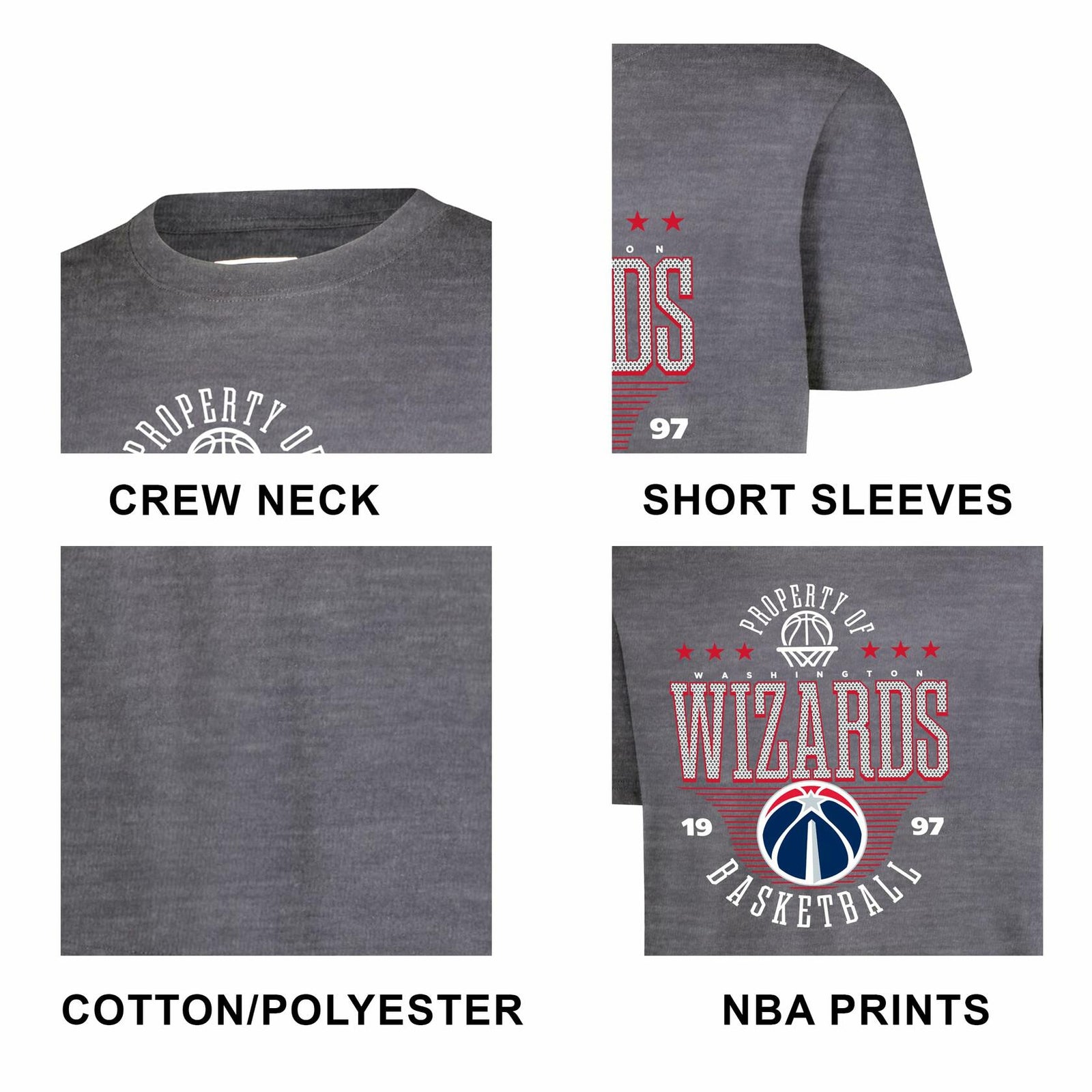 Ultra Game Boys' Mad Props T-Shirt Washington Wizards Heather Charcoal Size 8