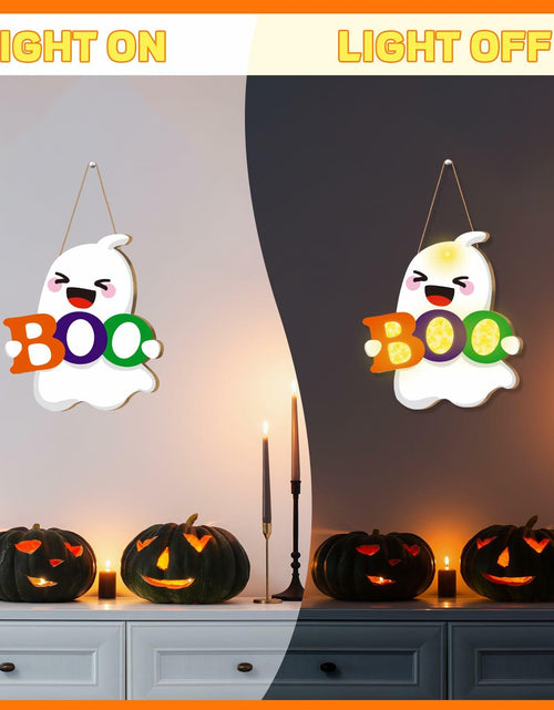 Load image into Gallery viewer, tineit BOO Halloween Ghost Door Decor Lighted Hanging Sign 12x13 White

