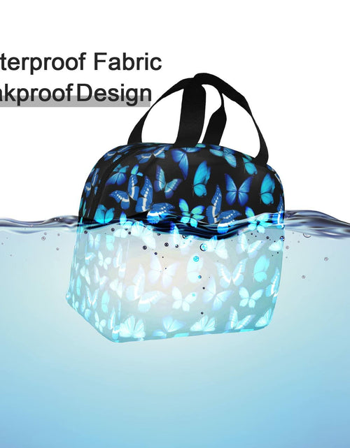 Load image into Gallery viewer, COWDIY Insulated Lunch Bag Black Blue Butterfly Print Waterproof Tote 5.3L
