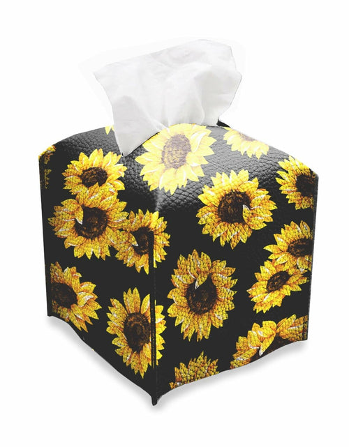 Load image into Gallery viewer, TESIQIMT PU Leather Sunflower Tissue Box Cover 5x5x5in
