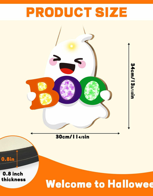 Load image into Gallery viewer, tineit BOO Halloween Ghost Door Decor Lighted Hanging Sign 12x13 White
