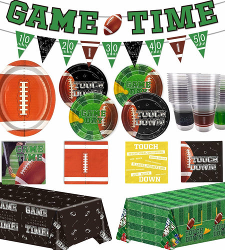 Yavxzvbw Football Party Plates Tablecloth Decor Supplies Green Birthday
