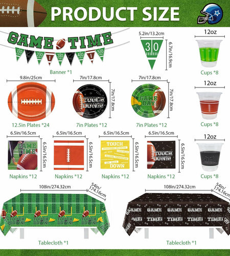 Yavxzvbw Football Party Plates Tablecloth Decor Supplies Green Birthday