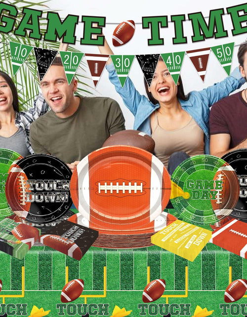 Load image into Gallery viewer, Yavxzvbw Football Party Plates Tablecloth Decor Supplies Green Birthday
