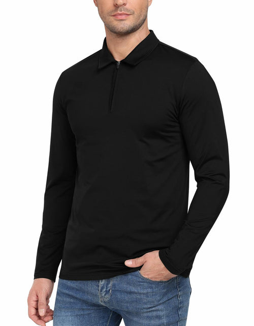 Load image into Gallery viewer, MoFiz Men's Long Sleeve Polo Shirt Quarter Zipper Quick Dry Black Size S
