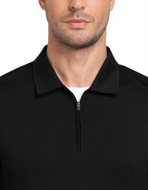 Load image into Gallery viewer, MoFiz Men's Long Sleeve Polo Shirt Quarter Zipper Quick Dry Black Size S
