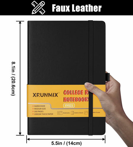 XRUNMIX Lined Journal Notebook 5.7x8in 160 Pages 100 GSM Black 1 Pack