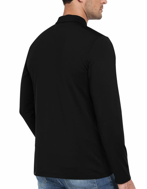 Load image into Gallery viewer, MoFiz Men's Long Sleeve Polo Shirt Quarter Zipper Quick Dry Black Size S
