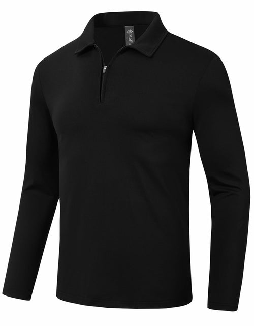 Load image into Gallery viewer, MoFiz Men's Long Sleeve Polo Shirt Quarter Zipper Quick Dry Black Size S
