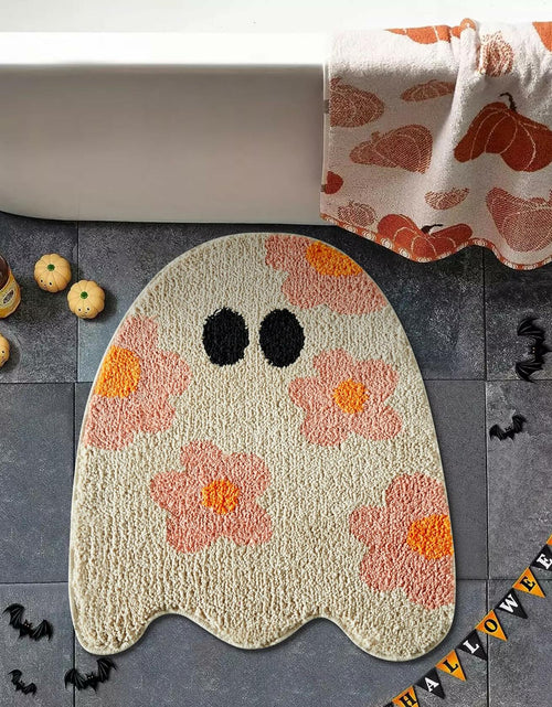 Load image into Gallery viewer, Ouyattle Halloween Ghost Bath Mat Non-Slip Washable Boho Floral Khaki
