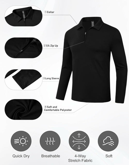 Load image into Gallery viewer, MoFiz Men's Long Sleeve Polo Shirt Quarter Zipper Quick Dry Black Size S

