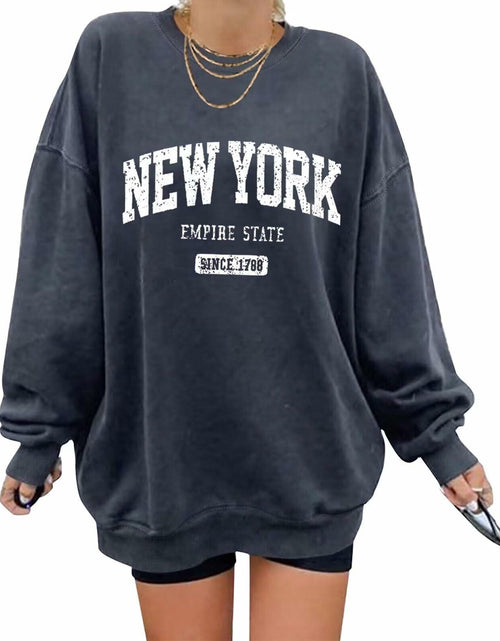 Load image into Gallery viewer, ORANDESIGNE Oversized Graphic Sweatshirt Women Long Sleeve New York Blue Size XS
