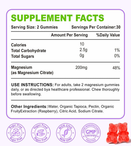 BestBy05/26 Zetelixia Magnesium Citrate Gummies 120 Ct Vegan Raspberry 2 Pack