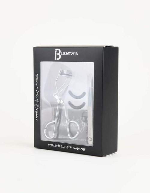Load image into Gallery viewer, BLISSOTOPIA 2-in-1 Eyelash Curler and Tweezer Set Silver Travel Friendly
