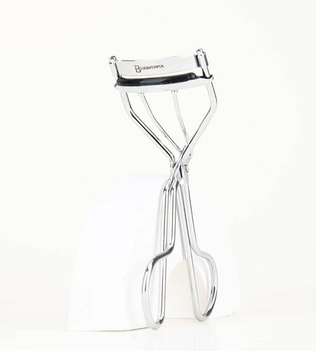 BLISSOTOPIA 2-in-1 Eyelash Curler and Tweezer Set Silver Travel Friendly