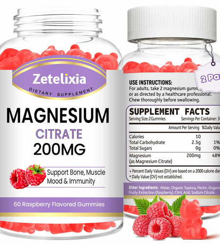 BestBy05/26 Zetelixia Magnesium Citrate Gummies 120 Ct Vegan Raspberry 2 Pack
