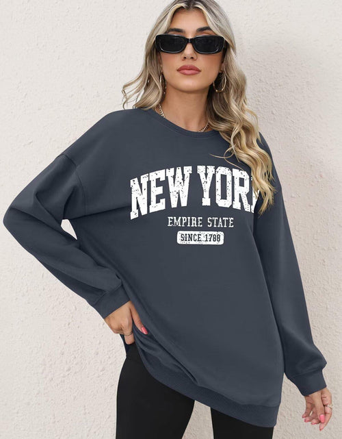 Load image into Gallery viewer, ORANDESIGNE Oversized Graphic Sweatshirt Women Long Sleeve New York Blue Size XS
