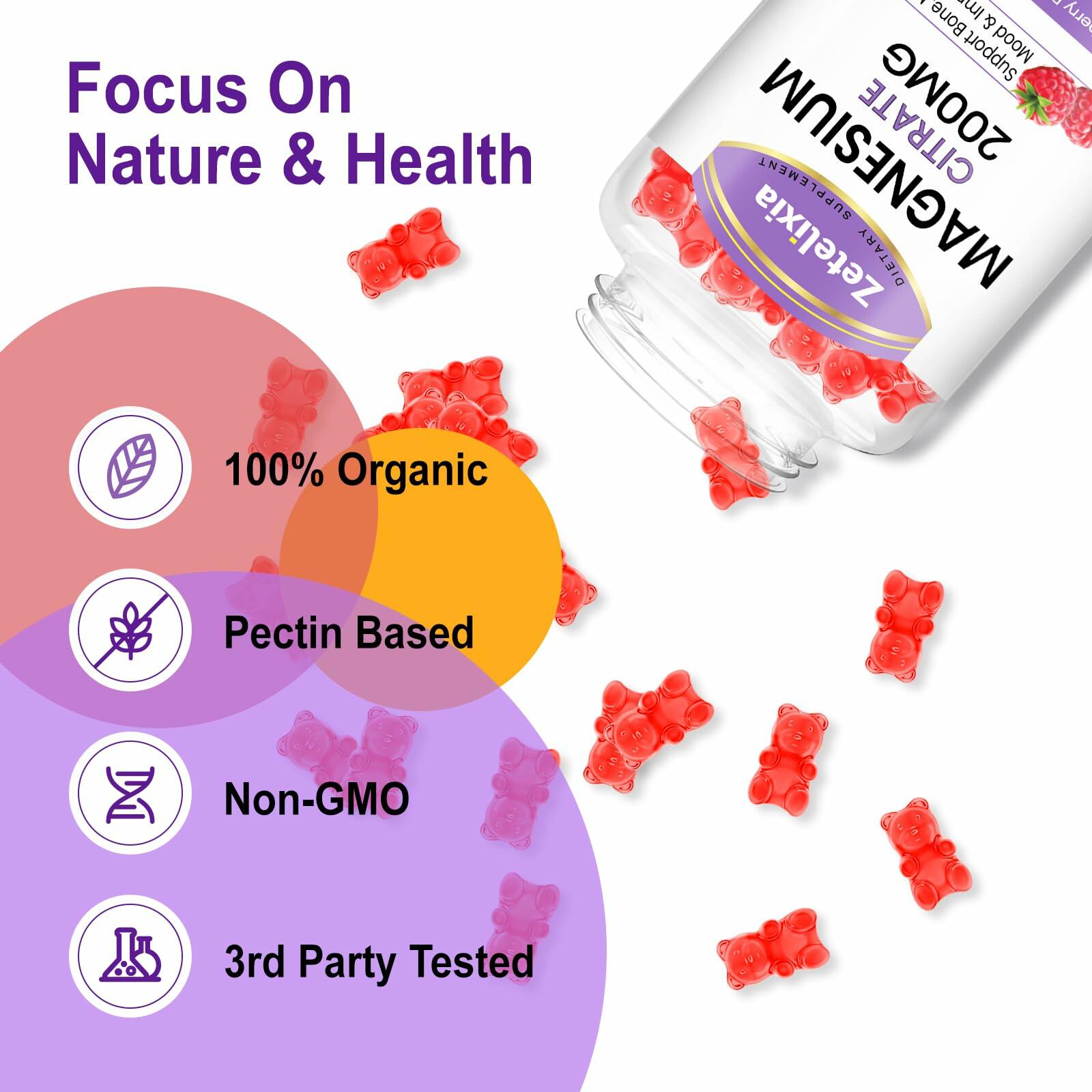 BestBy05/26 Zetelixia Magnesium Citrate Gummies 120 Ct Vegan Raspberry 2 Pack