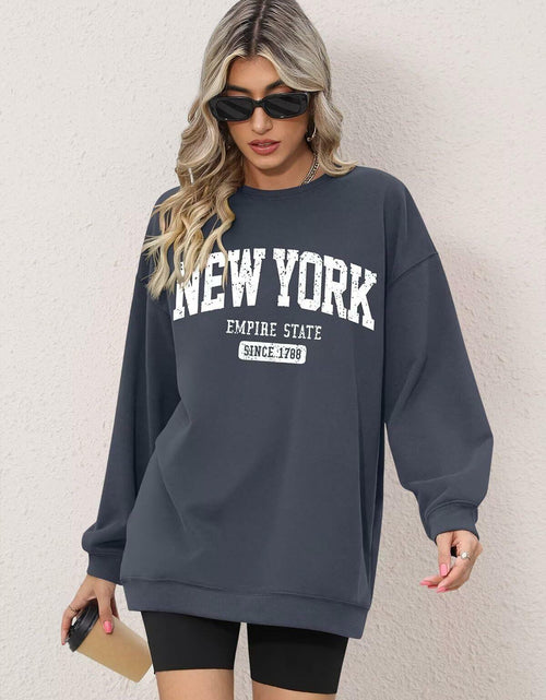 Load image into Gallery viewer, ORANDESIGNE Oversized Graphic Sweatshirt Women Long Sleeve New York Blue Size XS
